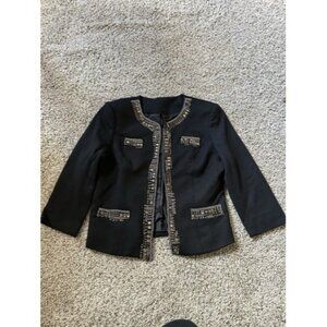 Bellatrix Womens Black Embellished Blazer Jacket Hook & Eye Closure Size Medium